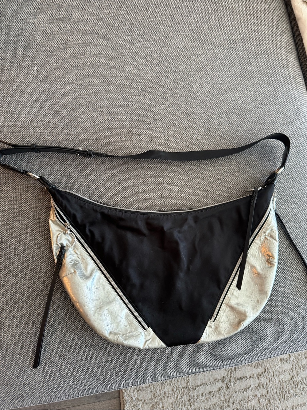 Rebecca Minkoff Black and Silver Crescent Shoulder Bag